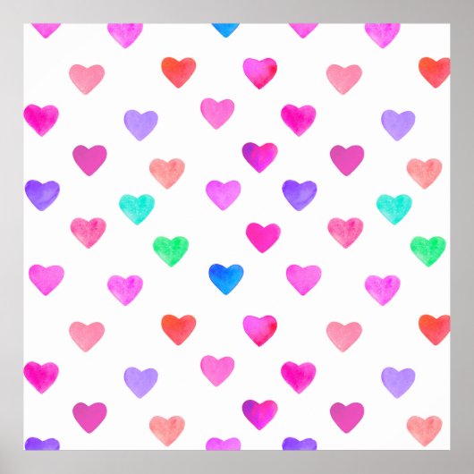 Wasserfarbenherzen von Hand, Muster Valentins Poster (Vorne)