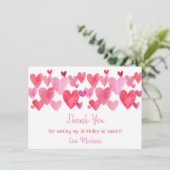 Wasserfarbenherzen zum Geburtstag Dankeskarte (Stehend Vorderseite)