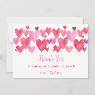 Wasserfarbenherzen zum Geburtstag Dankeskarte