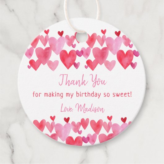 Wasserfarbenherzen zum Geburtstag Geschenkanhänger (Vorderseite)