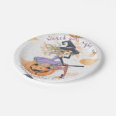 Wasserfarbenhexe Halloween-Junggeselinnen-Abschied Pappteller (Schrägansicht)