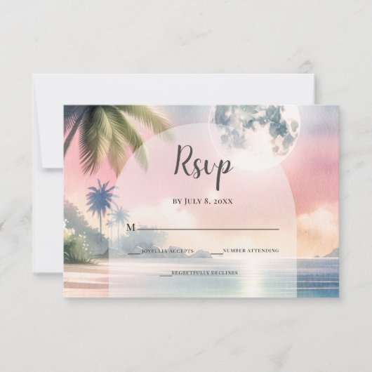 Wasserfarbenhochzeit am tropischen Strand RSVP Karte (Vorderseite)