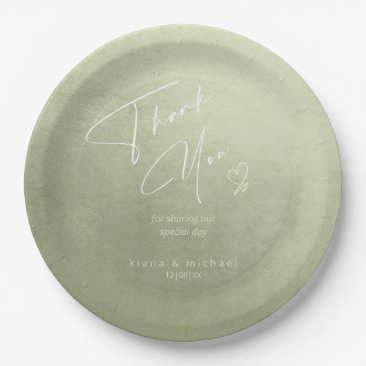 Wasserfarbenhochzeit Danke, Sage Green ID786 Pappteller (Vorderseite)