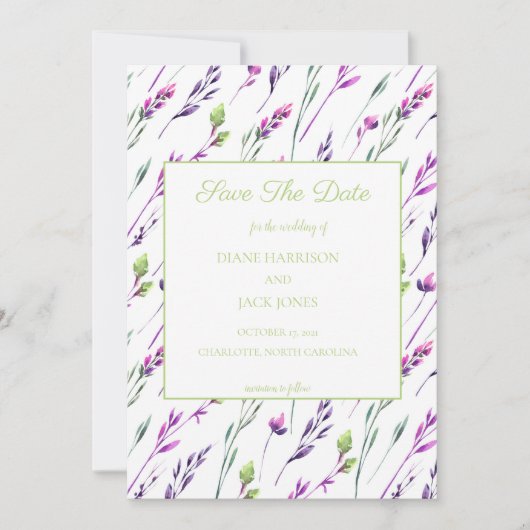 Wasserfarbenhochzeit Datum speichern Einladung (Vorderseite)