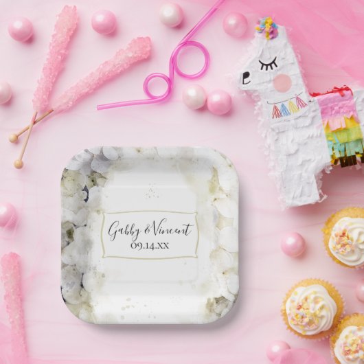 Wasserfarbenhochzeit mit weißem Hydrangea Pappteller (Party)