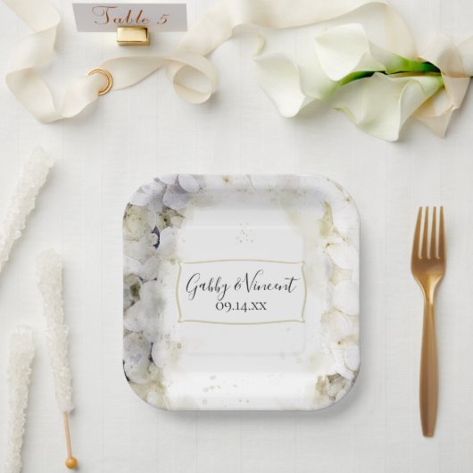 Wasserfarbenhochzeit mit weißem Hydrangea Pappteller (Hochzeit)
