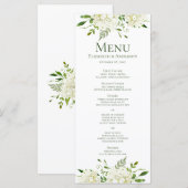 Wasserfarbenhochzeit mit weißem Hydrangeas Menükarte (Vorne/Hinten)