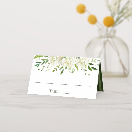 Wasserfarbenhochzeit mit weißem Hydrangeas Platzkarte (Vorderseite)