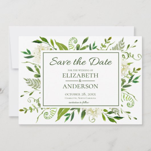 Wasserfarbenhochzeit mit weißem Hydrangeas Save The Date (Vorderseite)