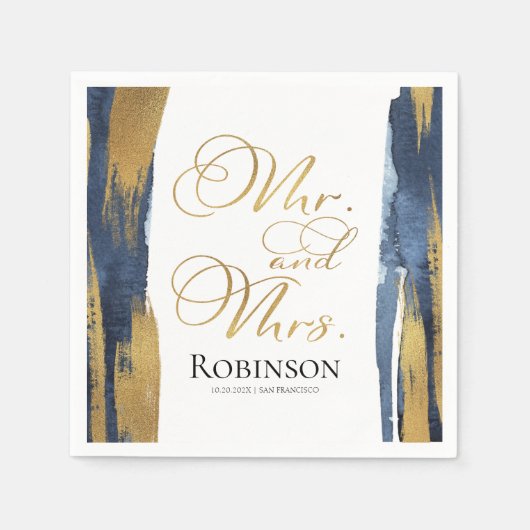 Wasserfarbenhochzeit Napkins | Blue Abstrakt Gilde Serviette (Vorderseite)