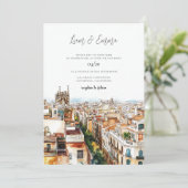 Wasserfarbenhochzeit von Barcelona Einladung (Stehend Vorderseite)