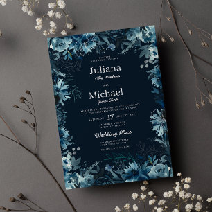 Wasserfarbenindigo aquamarine Peony Blume Hochzeit Einladung