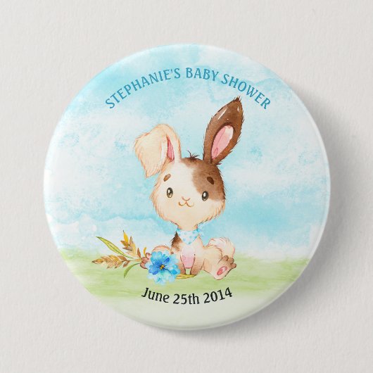 Wasserfarbenjunge Bunny Baby Showfarm Button (Vorderseite)