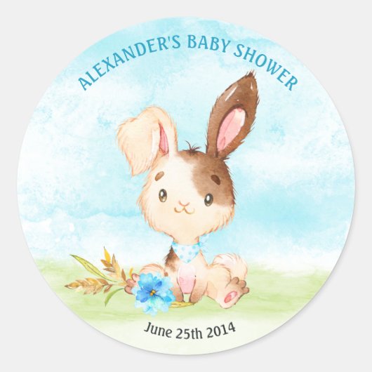 Wasserfarbenjunge Bunny Baby Showfarm Runder Aufkleber (Vorderseite)