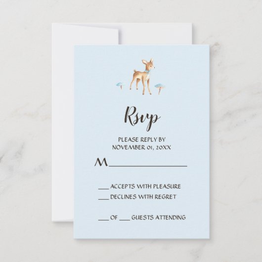 Wasserfarbenjunge Hirsche mit Pilzen-RSVP-Karte RSVP Karte (Vorderseite)