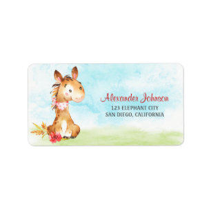 Wasserfarbenjunge Pferdeschwulstdusche Adressaufkleber