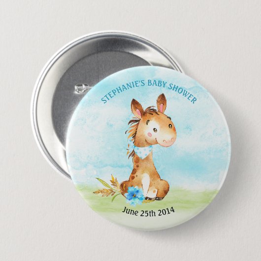 Wasserfarbenjunge Pferdeschwulstdusche Button (Vorne & Hinten)