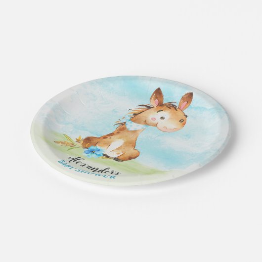 Wasserfarbenjunge Pferdeschwulstdusche Pappteller (Schrägansicht)