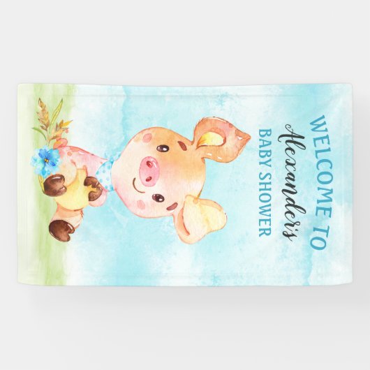 Wasserfarbenjunge Piggy Baby-Duschfarm Banner (Horizontal)