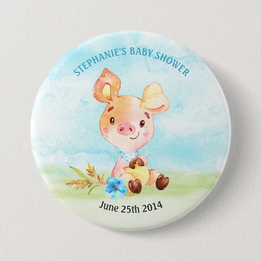 Wasserfarbenjunge Piggy Baby-Duschfarm Button (Vorderseite)