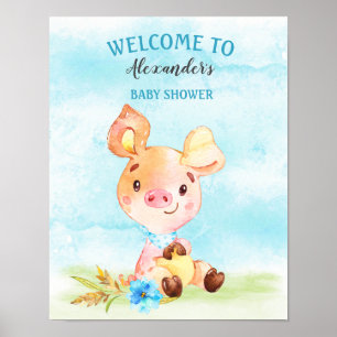 Wasserfarbenjunge Piggy Baby-Duschfarm Poster