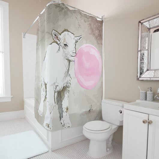 Wasserfarbenjunge Ziege mit Bubblegum Duschvorhang (Beispiel)