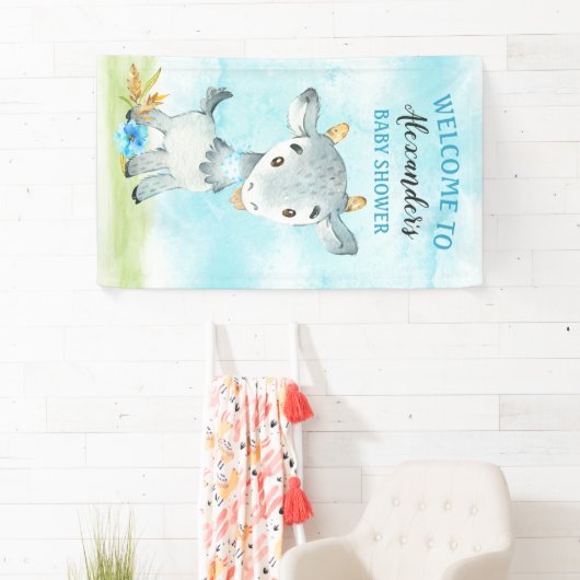 Wasserfarbenjunge Ziegenjunge-Babyduschfarm Banner (Insitu)