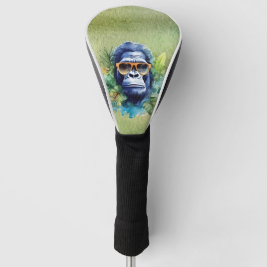 WasserfarbenJungle Gorilla mit Sonnenbrille und Bl Golf Headcover (Vorderseite)