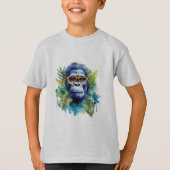 WasserfarbenJungle Gorilla mit Sonnenbrille und Bl T-Shirt (Vorderseite)