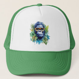 WasserfarbenJungle Gorilla mit Sonnenbrille und Bl Truckerkappe