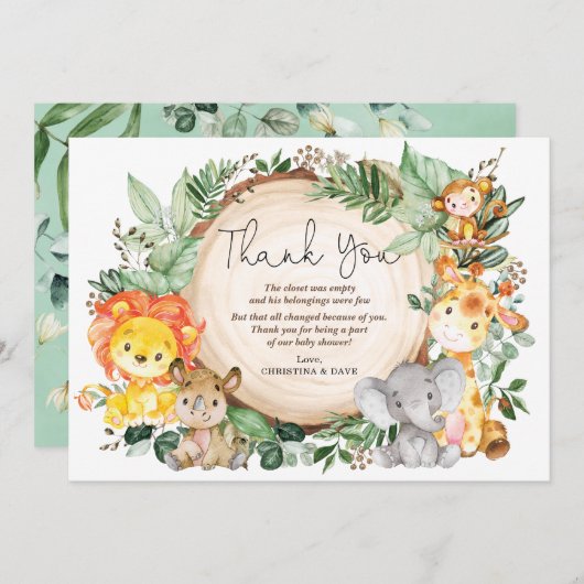 WasserfarbenJungle Grüne Wilde Tiere Vielen Dank Dankeskarte (Vorne/Hinten)