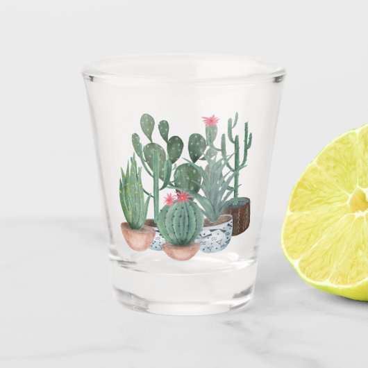 Wasserfarbenkakteen. Schnapsglas (Vorderseite)