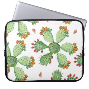 Wasserfarbenkakteen: tropisches Gartenmuster. Laptopschutzhülle