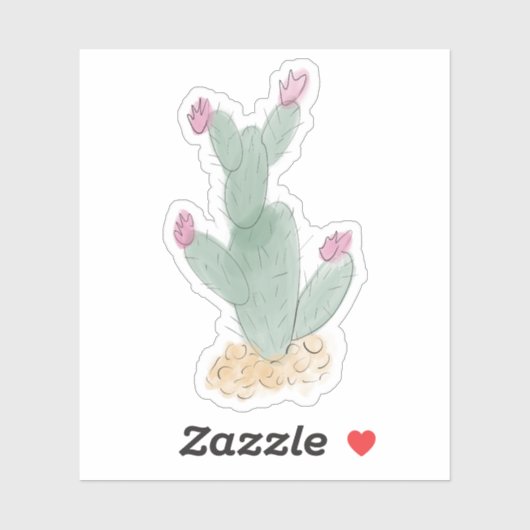 Wasserfarbenkaktus mit Blume-Aufkleber Aufkleber (Blatt)