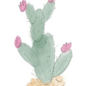 Wasserfarbenkaktus mit Blume-Aufkleber Aufkleber