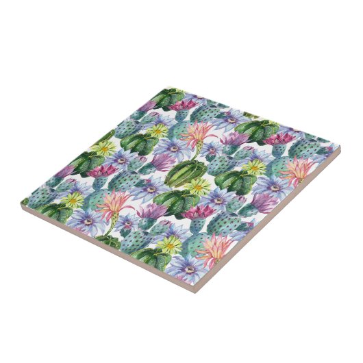 Wasserfarbenkaktus-Muster Fliese (Seite)