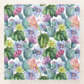 Wasserfarbenkaktus-Muster Glasuntersetzer (Vorderseite)