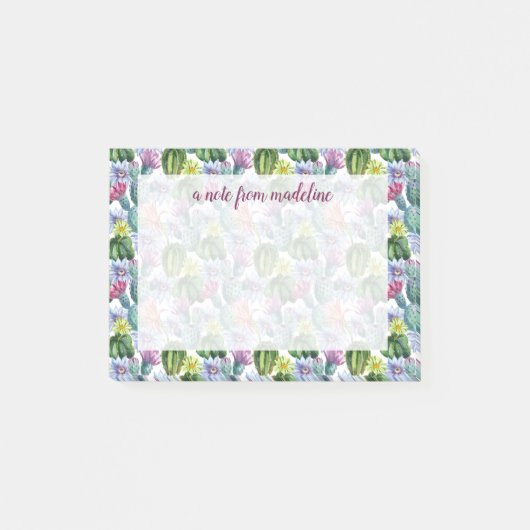 Wasserfarbenkaktus-Muster Post-it Klebezettel (Vorderseite)