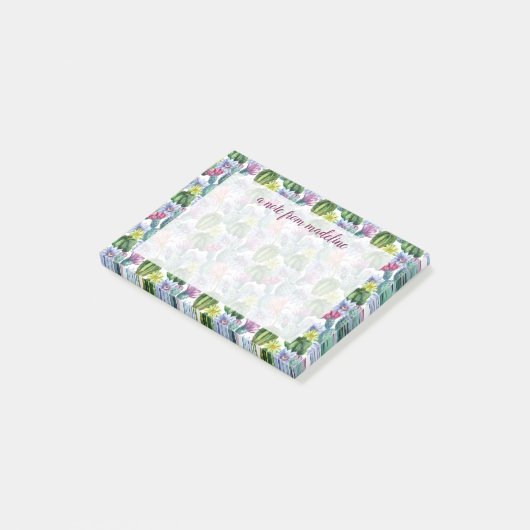 Wasserfarbenkaktus-Muster Post-it Klebezettel (angewinkelt)