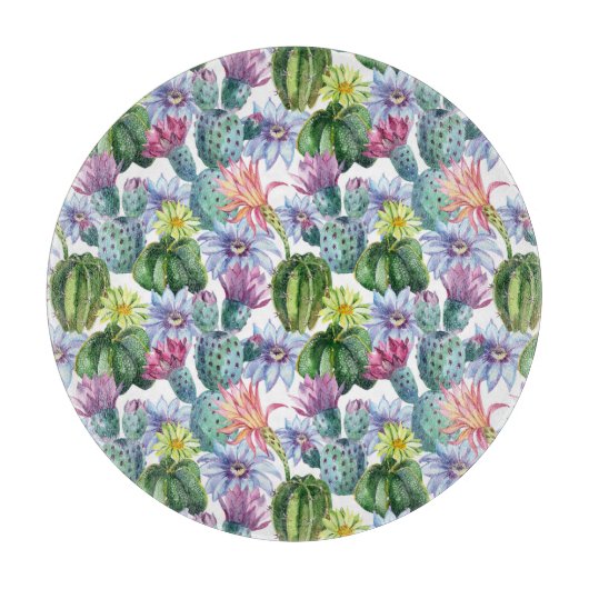 Wasserfarbenkaktus-Muster Schneidebrett (Vorderseite)