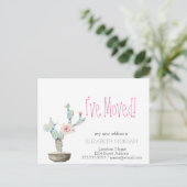 Wasserfarbenkaktus neue Adresse Ankündigungspostkarte (Stehend Vorderseite)