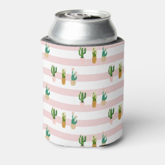 Wasserfarbenkaktus, rosa Streifen Dosenkühler (Kanne Rückseite)