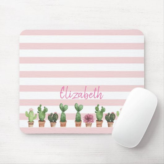 Wasserfarbenkaktus, rosa Streifen Mousepad (Mit Mouse)