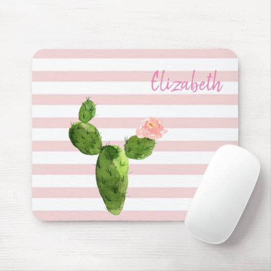 Wasserfarbenkaktus, Streifen - Personalisiert Mousepad (Mit Mouse)