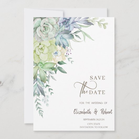 Wasserfarbenkaktus - Sukkulente Save the Date (Vorderseite)