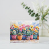 Wasserfarbenkaktus und Blume Postkarte (Stehend Vorderseite)