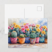 Wasserfarbenkaktus und Blume Postkarte (Vorne/Hinten)