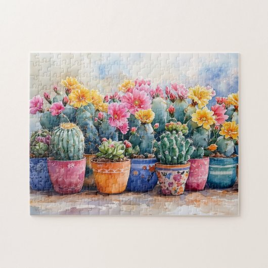 Wasserfarbenkaktus und Blume Puzzle (Horizontal)