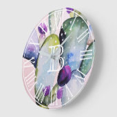 Wasserfarbenkaktus und -blüten | Monogramm Große Wanduhr (Winkel)