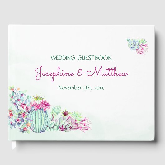 Wasserfarbenkaktus und Sukkulente Hochzeiten Gästebuch (Vorderseite)